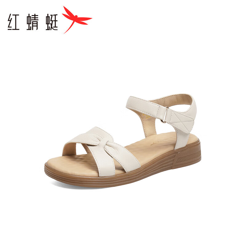 红蜻蜓妈妈凉鞋女2024夏季软底时尚休闲防滑凉鞋 WBK24811米白色38