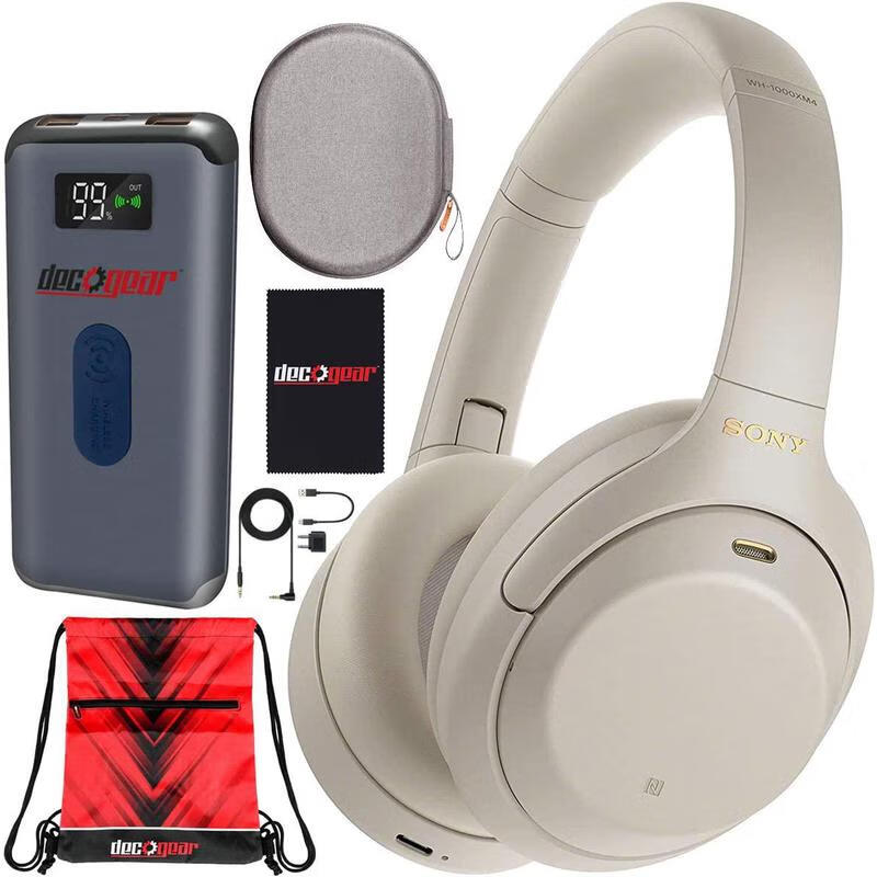 索尼(sony) 无线降噪包耳式耳机,内置麦克风 带保护套 便携式充电器