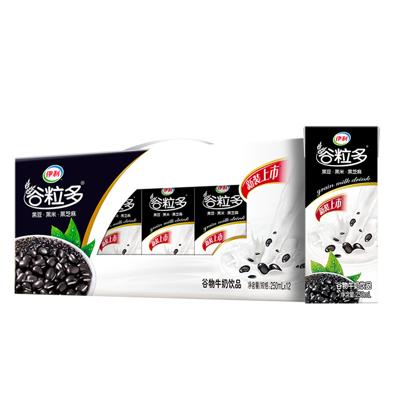 伊利谷粒多黑谷牛奶饮品250ml*12盒/箱 礼盒装黑豆 黑米 黑芝麻