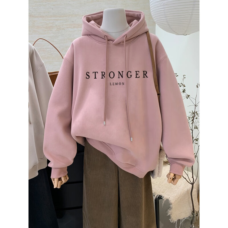 angel mood秋冬新款连帽套头卫衣女宽松休闲中长款时尚百搭外套上衣加