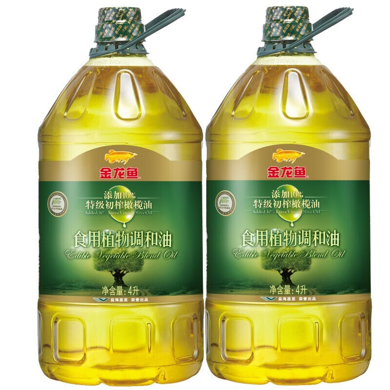 金龙鱼添加10%特级初榨橄榄油植物食用油4L*2桶装 家用调和粮油