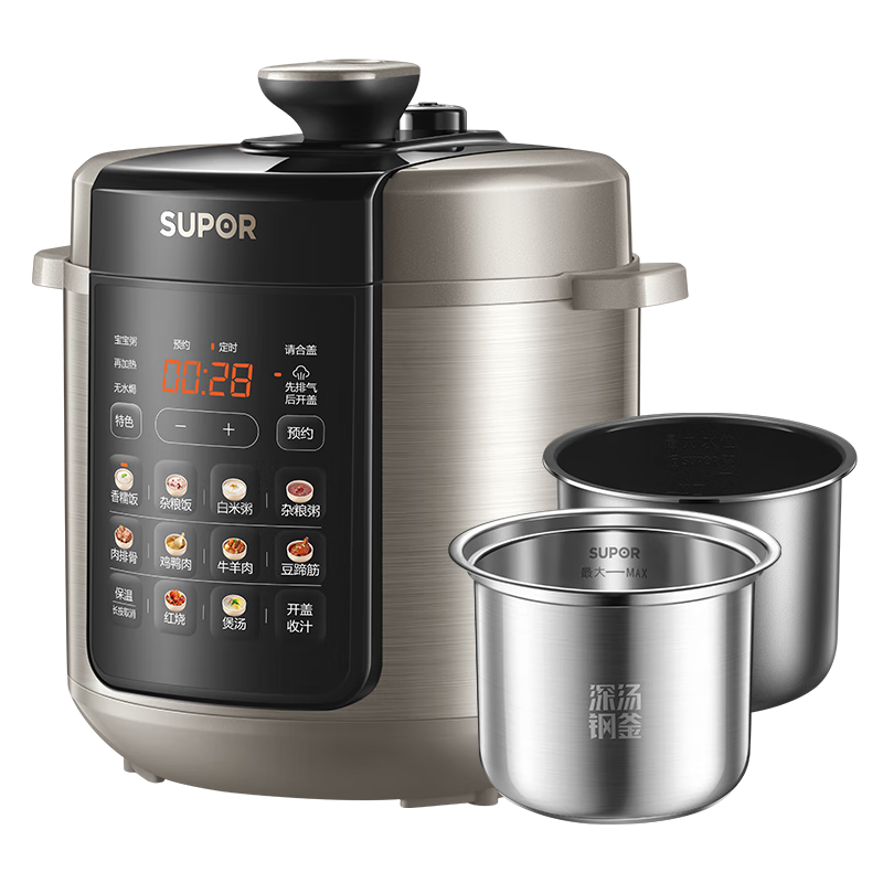 �ղ�����SUPOR��0Ϳ���ѹ����5L����3-6��ȫ�Զ�����ԤԼ��ѹ����Ϳ��˫���緹��ѹ��������������ˮ�h���������� �����ָ� 5L