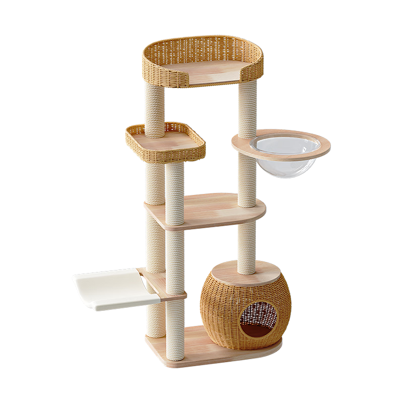 POPOCOLA全實(shí)木貓爬架貓窩貓樹一體跳臺(tái)小戶型不占地劍麻太空艙高端貓爬架 X-08大型貓爬架【編織四季窩】