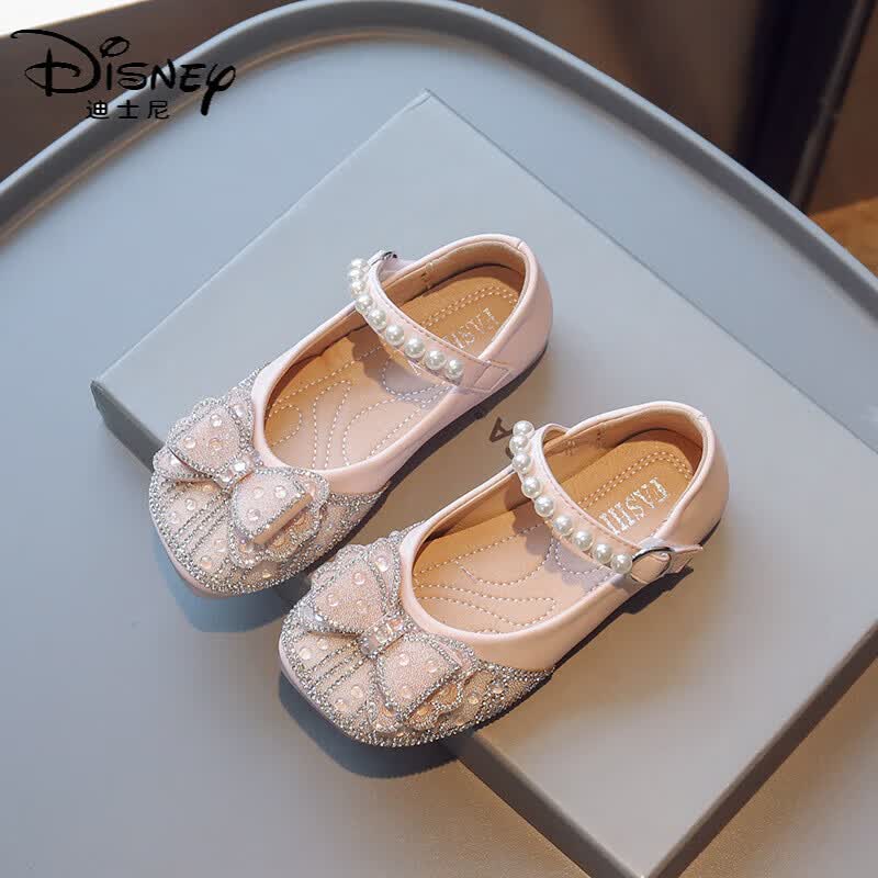 迪士尼（Disney）女童小皮鞋2023年夏季新款儿童水钻花边蝴蝶结公主鞋小女孩演出鞋 粉色 30码内长18.5cm怎么看?