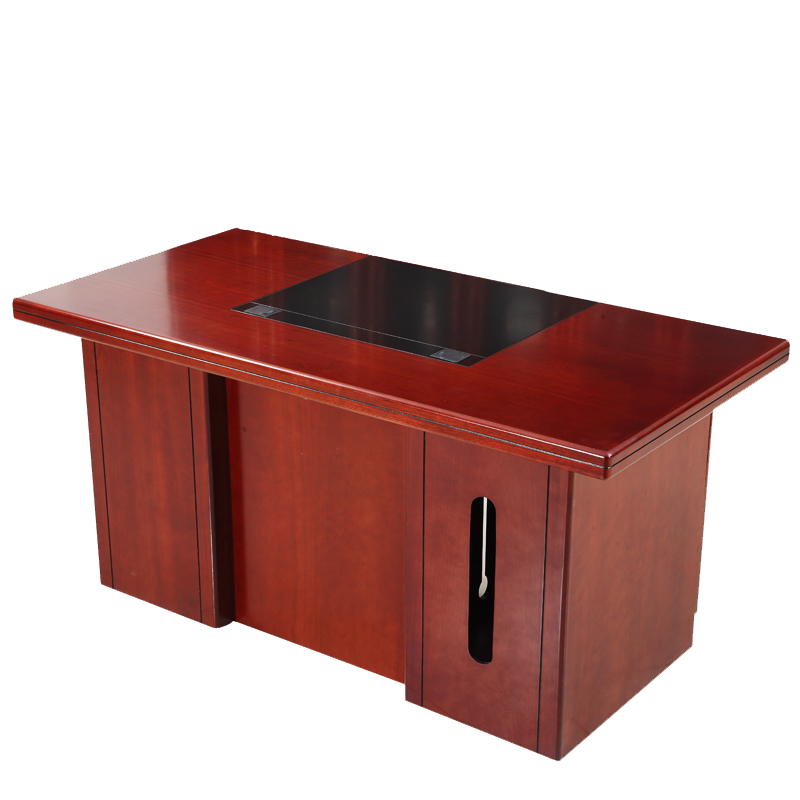 锡田家具新中式办公台实木老板桌时尚简约油漆书房家用电脑学习桌桌贴木皮写字台 1400*700*760带键盘托