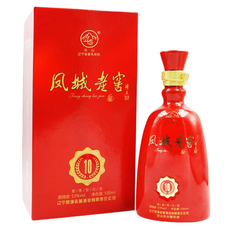 凤城老窖酱香型白酒10年礼盒款500ml/瓶 53度 500ml*1瓶