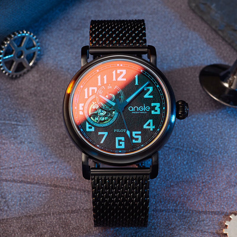 angie亨积手表男士复古飞行员系列全自动机械表时尚夜光运动学生腕表