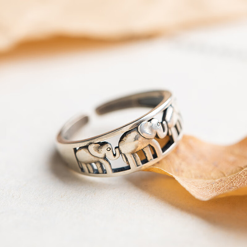 泰国手工银戒指大象吉祥个性开口指环复古简约文艺情侣对戒男女 款式