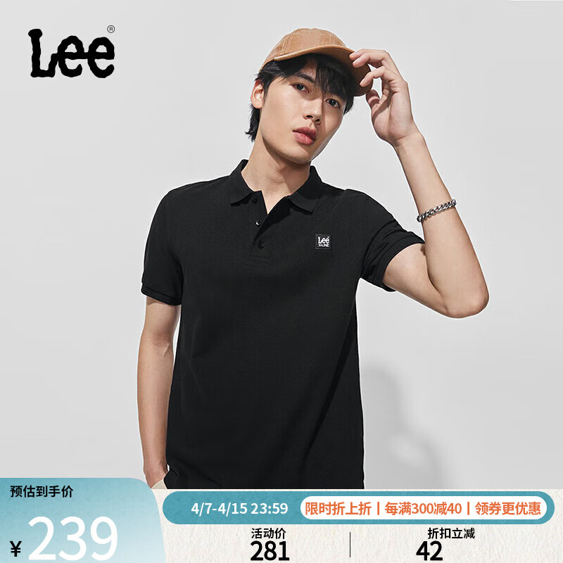 Lee24春夏新品标准版小logo男款翻领短袖polo衫休闲LMT008159205 黑色 XL