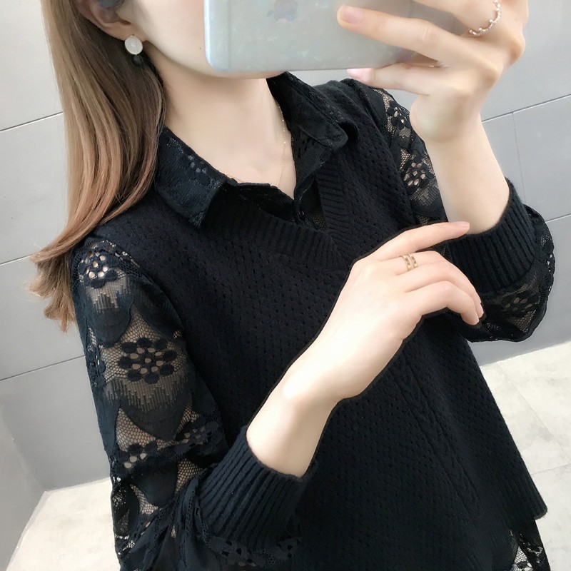 香影芬针织衫女套头两件装毛衣女秋季新款打底衫女洋气内搭马夹女外套 黑色 3XL (建议135-150斤) 京东折扣/优惠券