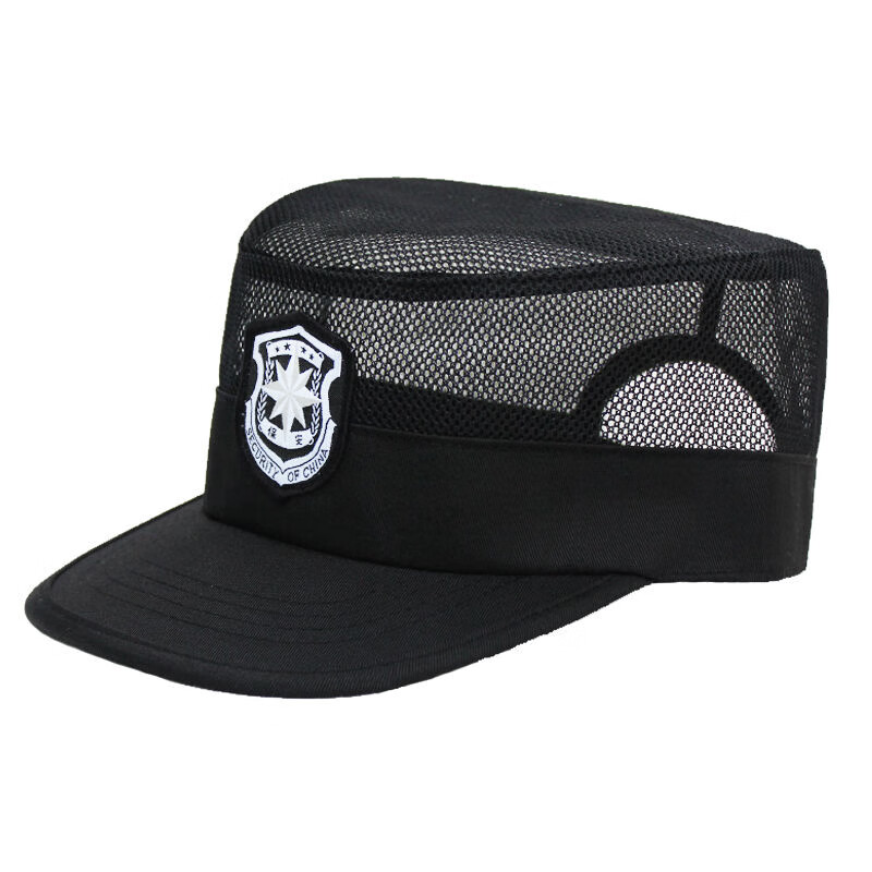 乔庭城市管理夏季帽子 夏季保安工作帽子男黑色网眼作训帽墨绿色平顶