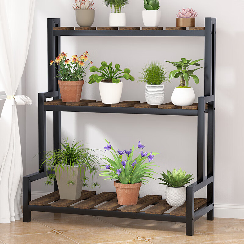 家逸阳台花架子多肉落地多层植物架多层盆景架木质地面花盆架