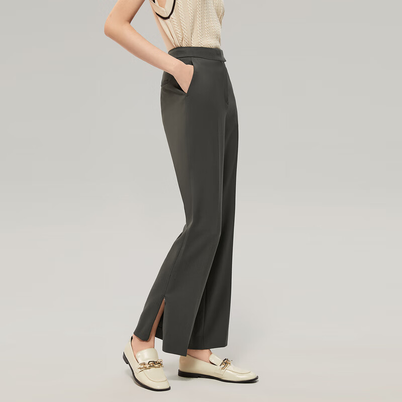 OVV 秋冬热卖女装羊毛混纺垂坠廓形微喇套装西服裤子 绿灰C1 M