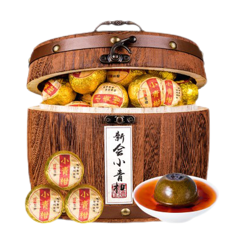 茗杰 茶葉 小青柑陳皮普洱茶生曬新會(huì)小青柑云南原產(chǎn)普洱茶木桶裝500g