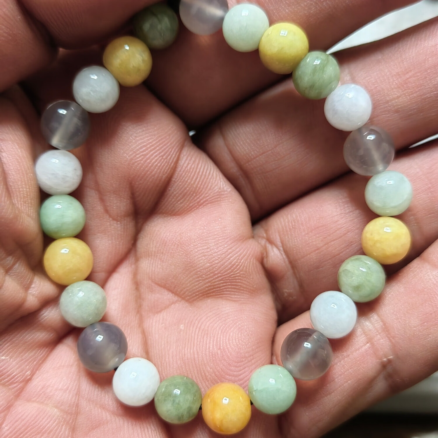 正品缅甸a货翡翠五彩多宝手串8mm,保证颗颗正品翡翠