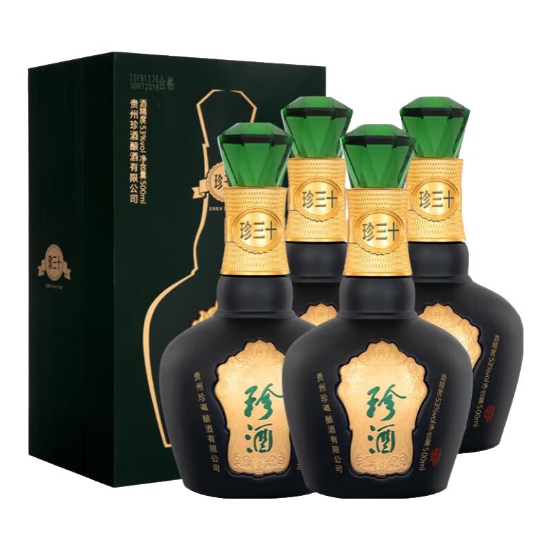 珍酒 珍三十 醬香型白酒 53度 500ml*4瓶 整箱裝【熱門(mén)商品】