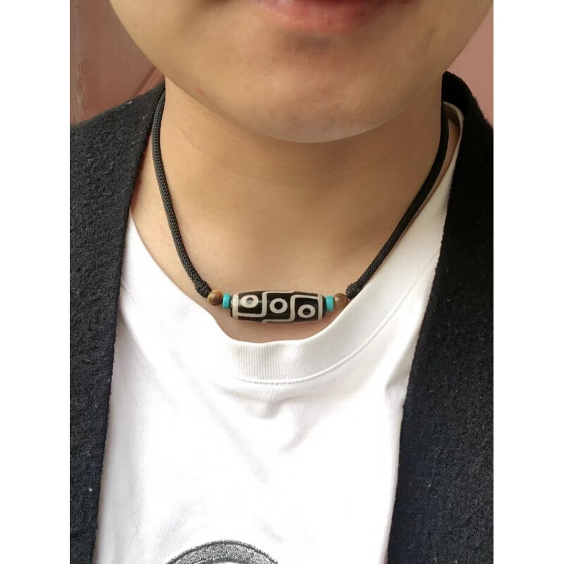 聪蝶西藏真品老玛瑙原石九眼天珠配虎眼石横戴情侣款项链民族风 天珠
