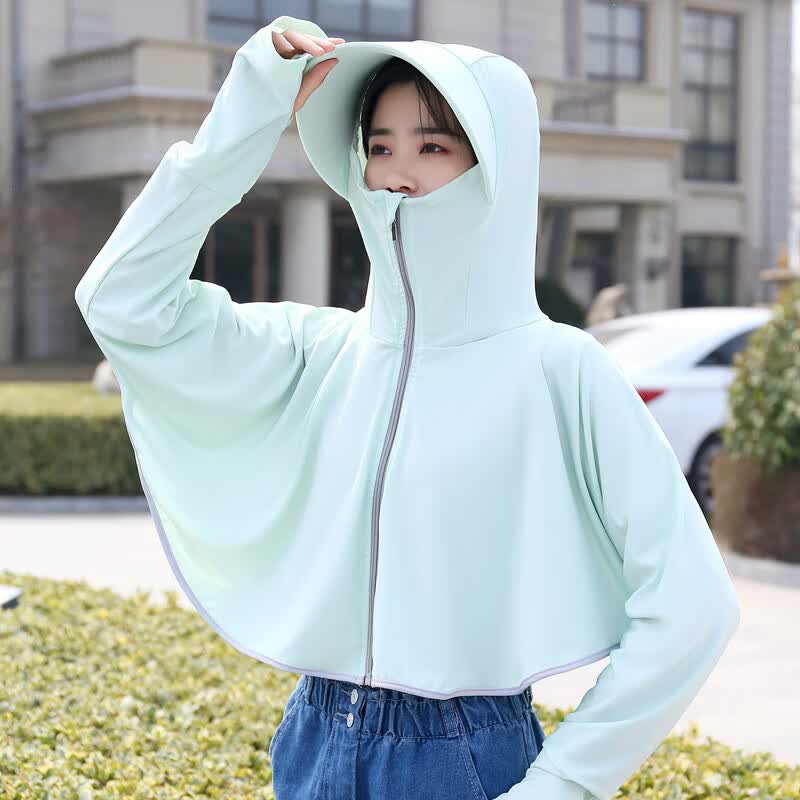 极蕊防晒衣女透气新款夏季骑行服连帽短款罩衫外套骑车防晒服薄冰丝   蓝色 均码 【建议80-145斤】