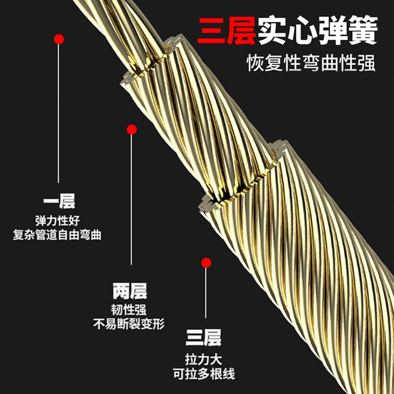 铂呐苓电工弹簧穿线器钢丝拉线拽线引线神器穿线手动引导暗管穿线工具 穿线器【10米轮滑+扁头】