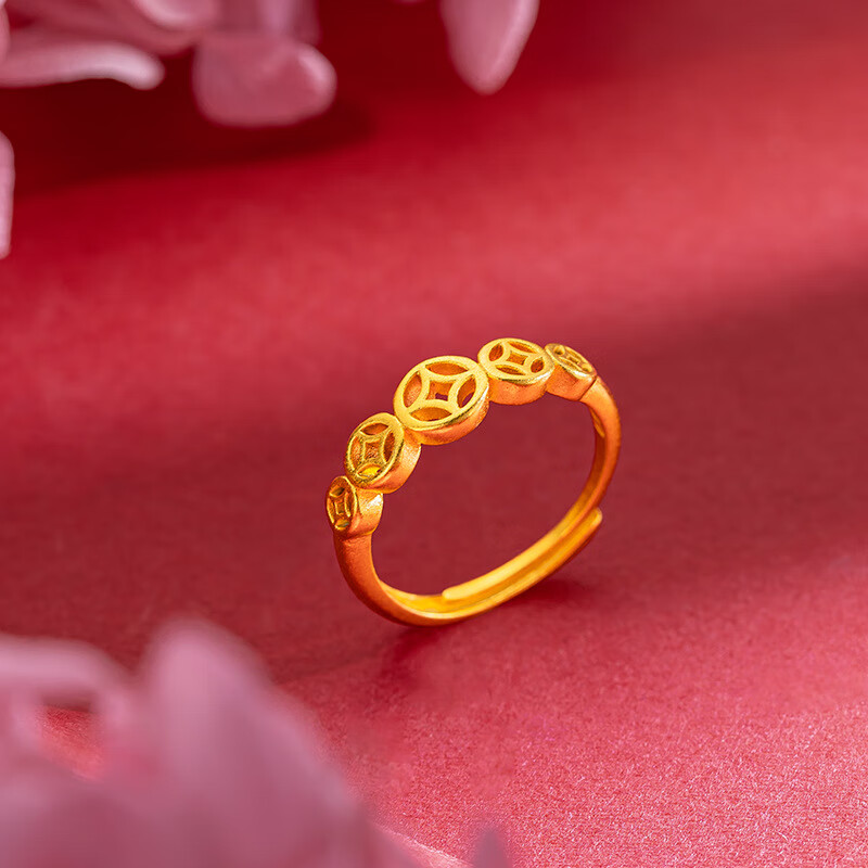 金钱仿金戒指时尚民族风暴富铜钱钱币情侣镀越南沙金对戒 小金钱男戒