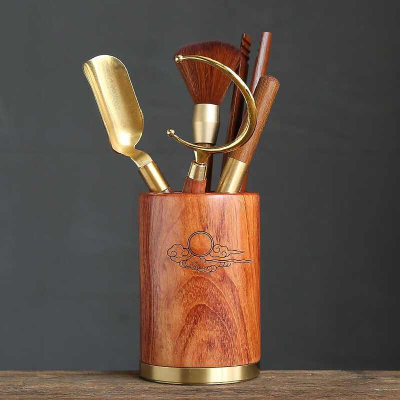 青天问月黑檀木茶道六君子花梨木茶夹茶勺茶刀泡茶工具茶具配件 年年有余-四方六君子