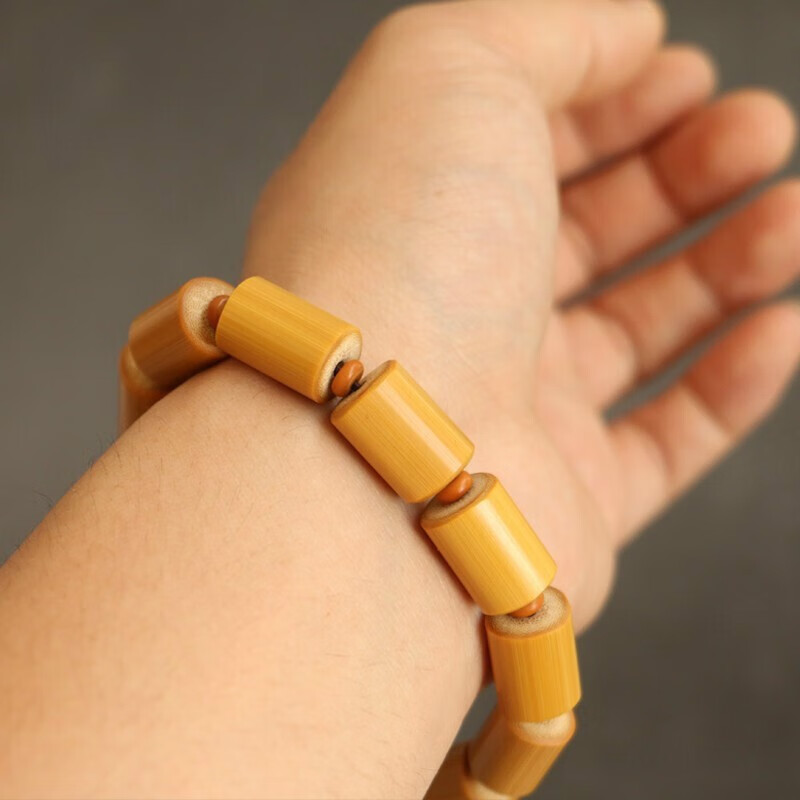 实心老玉竹手串 精磨男女款文玩手链手把件 金丝竹木珠串手持送礼品