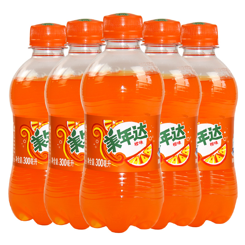 百事可乐美年达橙味碳酸汽水300ml*4瓶果味气泡水饮料饮品小瓶
