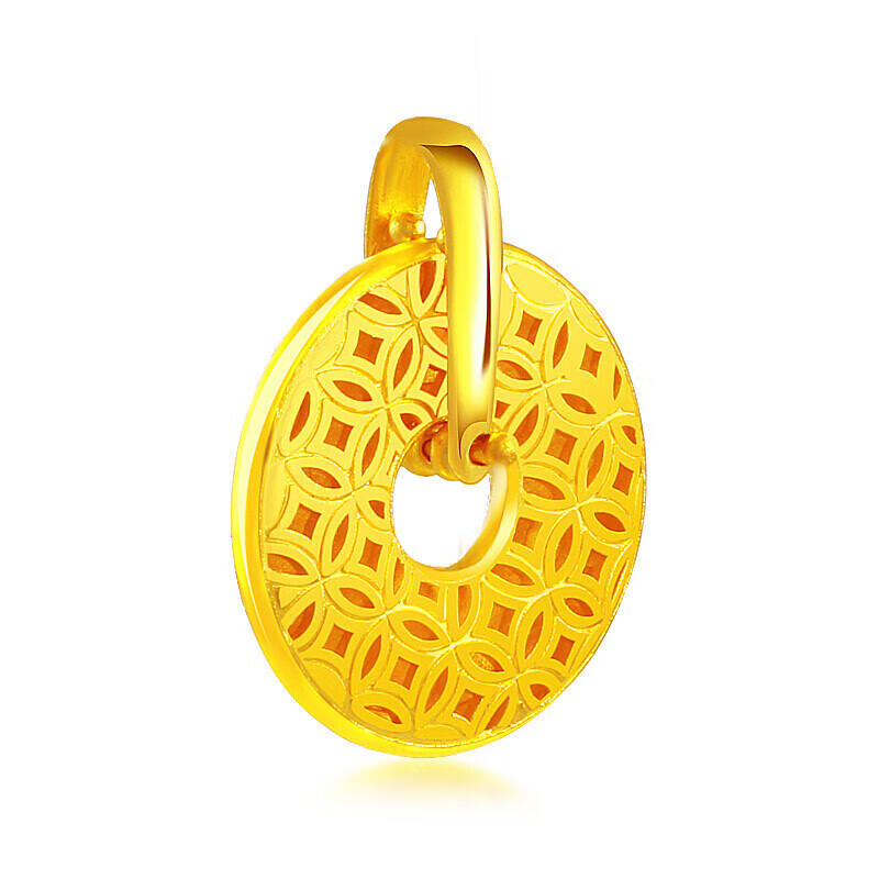 菜百首饰 黄金吊坠 足金六字真言平安扣吊坠不含链 计价 约3.35克