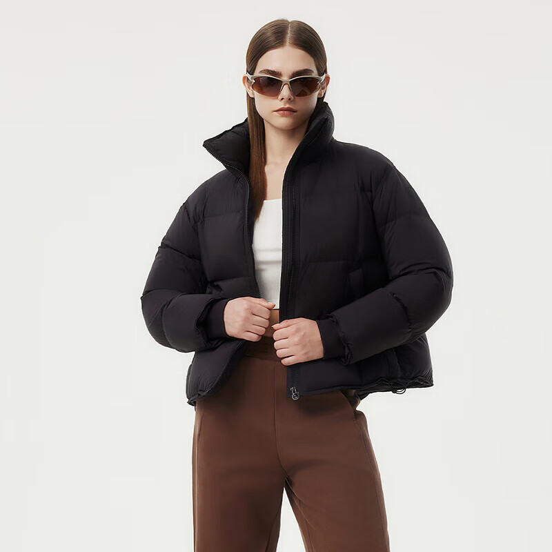 坦博尔泡芙小个子穿搭羽绒服女短款立领宽松保暖外套TBF530378Z 黑色 M (165)