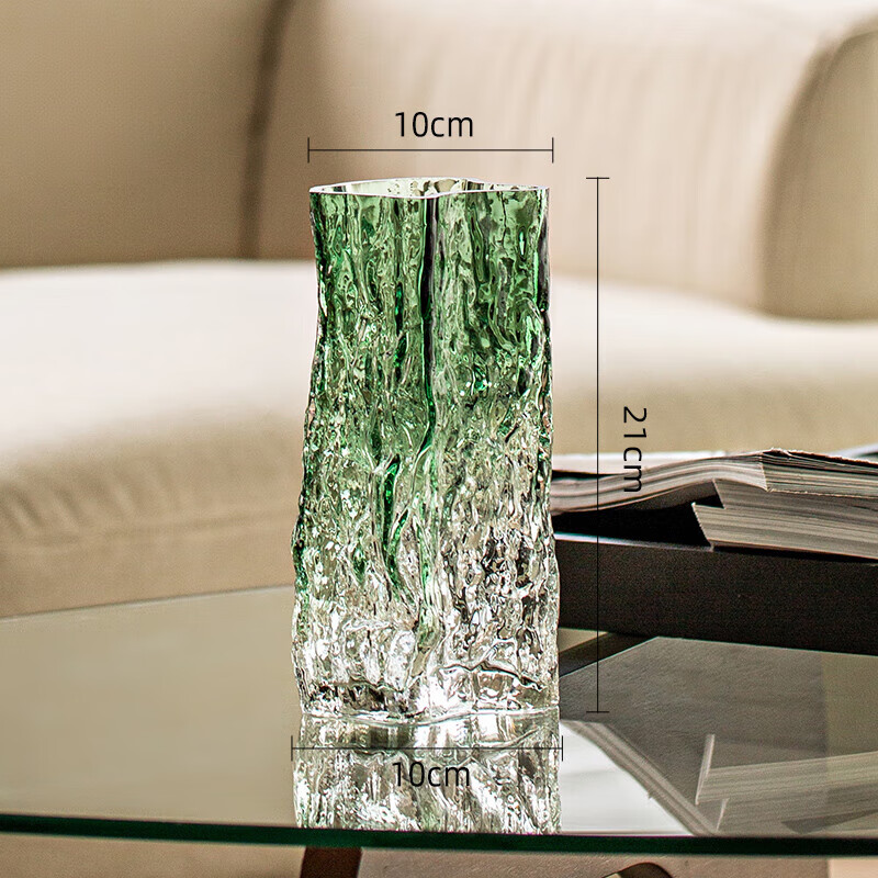 水晶玻璃花瓶摆件客厅插花感绿色创意装饰水培鲜花玫瑰郁金香 的 渐变绿高款