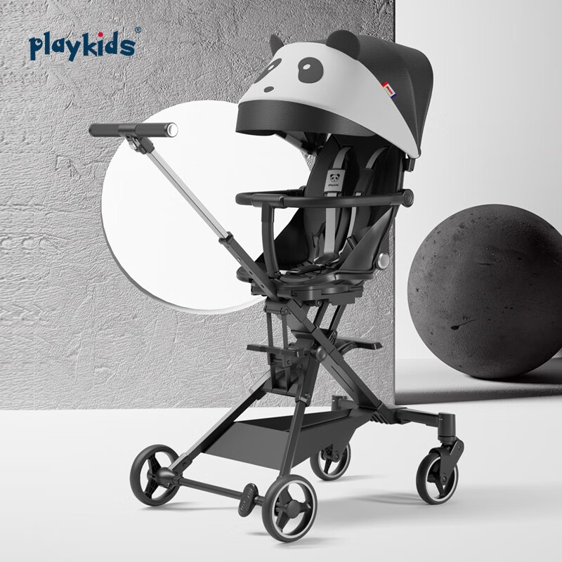 playkids婴儿推车可坐可躺遛娃神器溜娃车轻便折叠伞车可上飞机0-3岁高景观婴儿车宝宝推车 X6换向版-熊猫