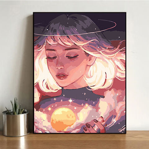 美克杰diy数字油画插画少女手工填色油彩画客厅卧室装饰画唯美星云挂