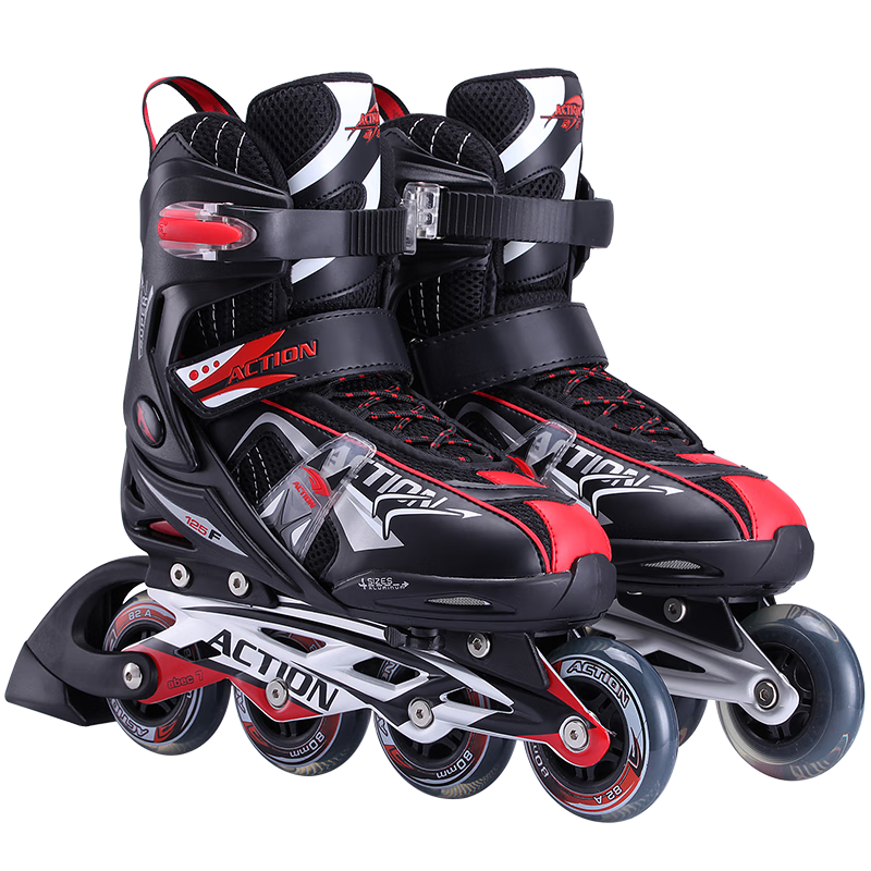 動(dòng)感（ACTION）輪滑鞋成人刷街溜冰鞋男女大學(xué)生直排輪青少年初學(xué)者休閑旱冰鞋 黑紅【鞋1雙】 M 【36-39】碼