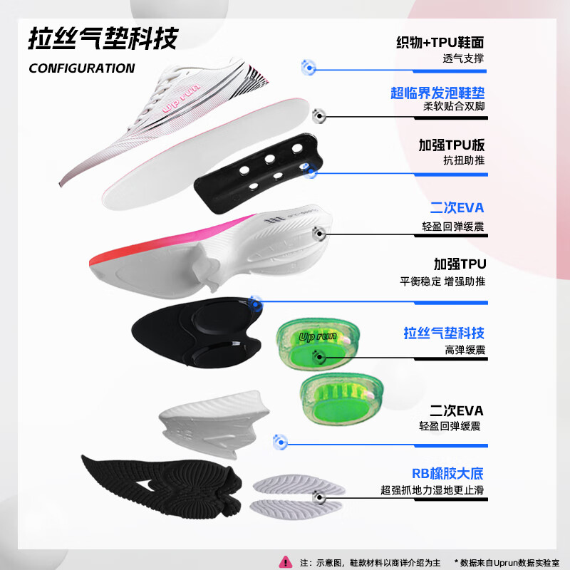 Uprun非凡箭运动鞋男气垫跑步鞋体育生马拉松竞速学生体测高弹缓震跑鞋 珍珠白粉红 44
