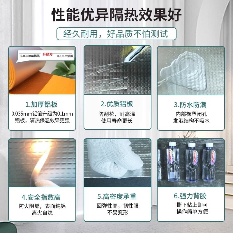 静世界(JING SHI JIE)隔热棉板 保温棉自粘防晒耐高温防火隔热板屋顶墙门窗户隔热材料 黑色3cm厚 平面铝【一平米】