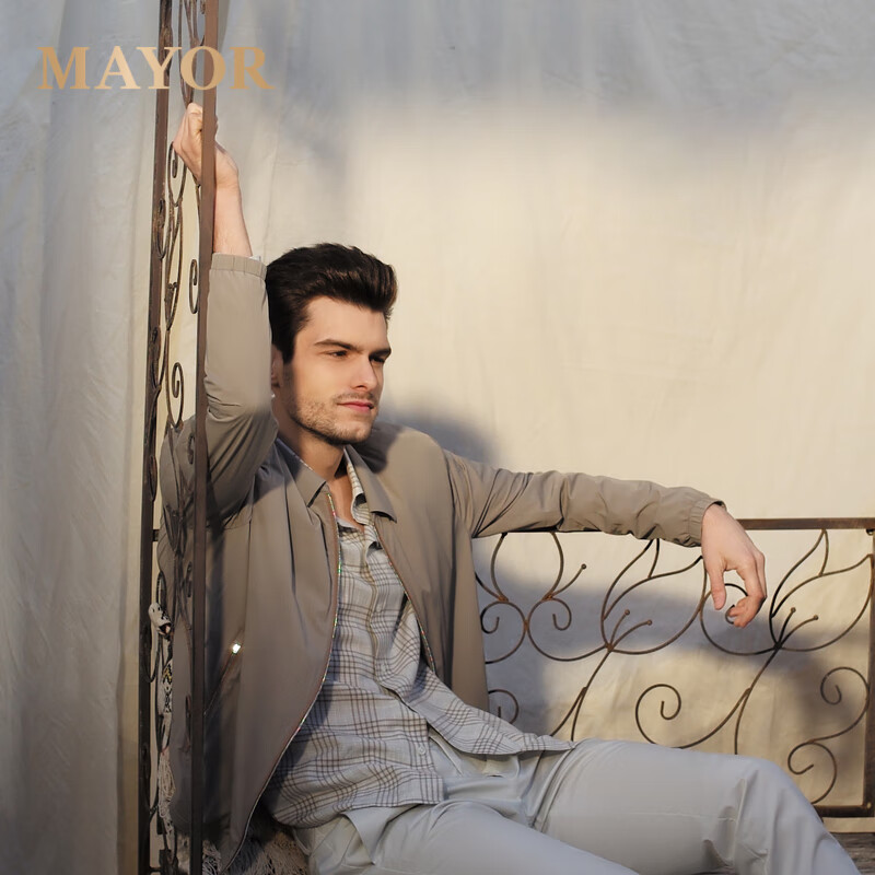 MAYOR男装 秋季商务时尚翻领卡其单茄克 卡其 M （170/92A）