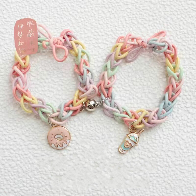骄鹿diy自编闺蜜手链磁吸姐妹手链小皮筋情侣款磁铁ins风感应手环礼物