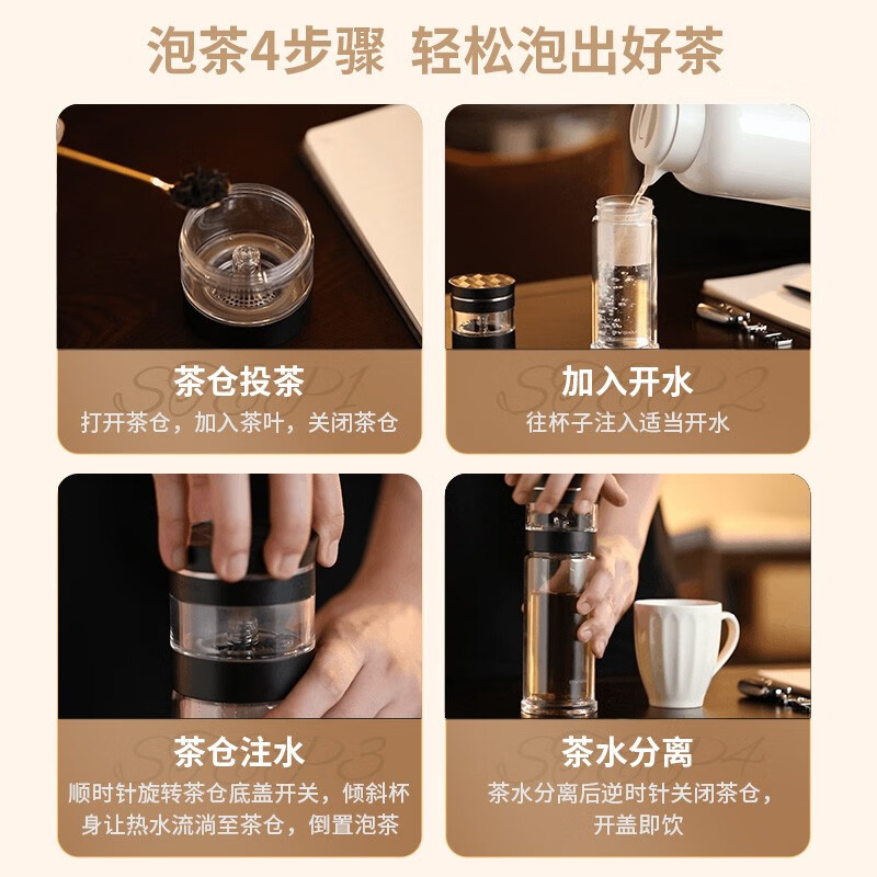 宝威玛(BVGMAV)英国玻璃杯 茶水分离杯大容量 办公商务杯 高档礼品长辈 尊雅蓝 260ml