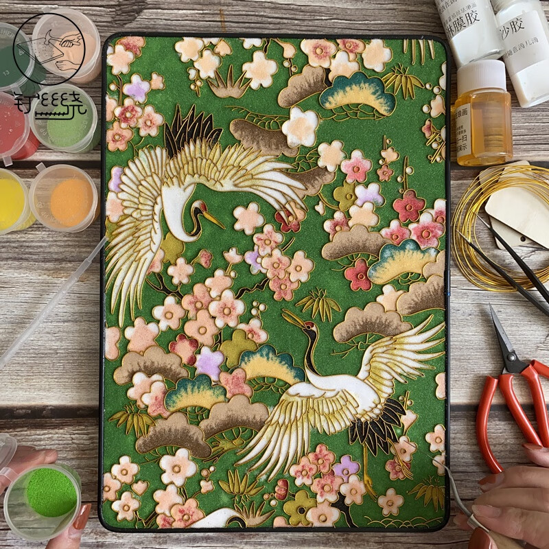 潮仙鹤中风景泰蓝掐丝珐琅画diy手工材料包非遗进校园毕设 潮飞鹤21*