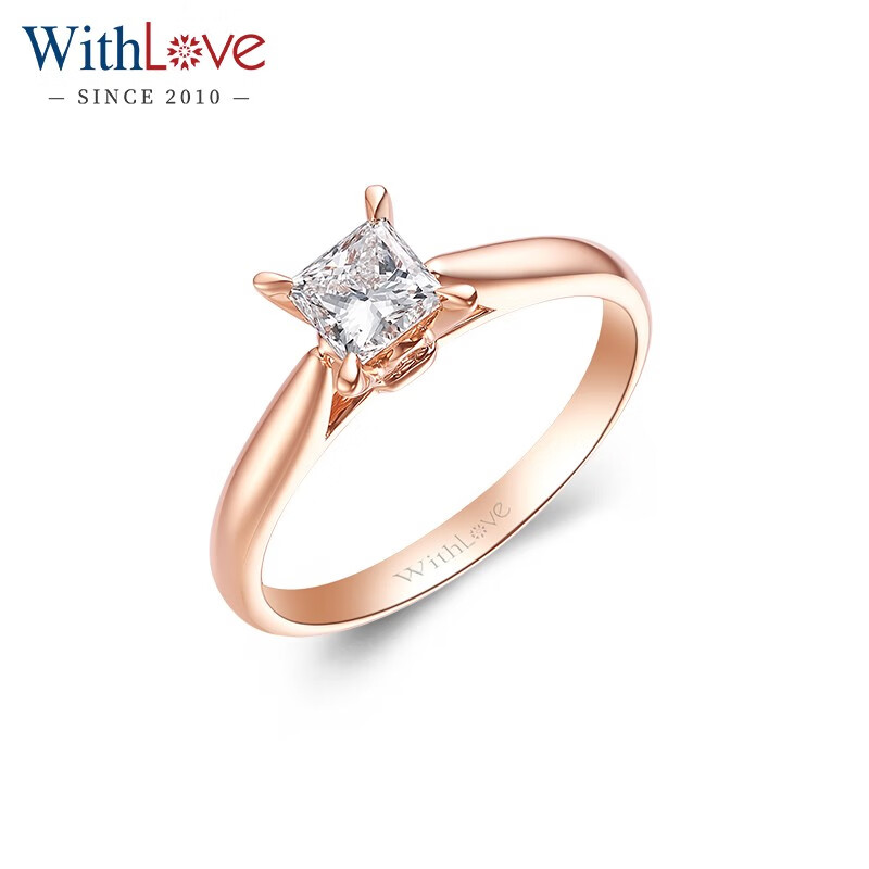 18k金公主方钻戒女四爪结婚方形钻石戒指真钻「爱无悔」 30分/e色/vs1