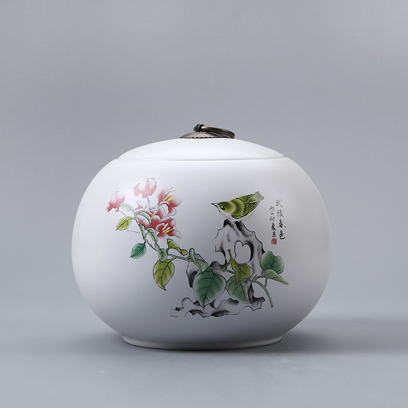 定窑茶叶罐陶瓷密封存藏罐1斤装普洱大号包装盒糖果储物罐 武陵春色