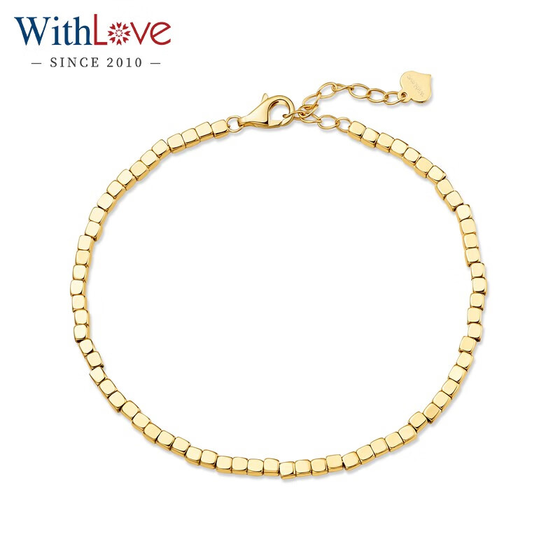 withlove  黄18k金小方块时尚可调节手链 简约个性女