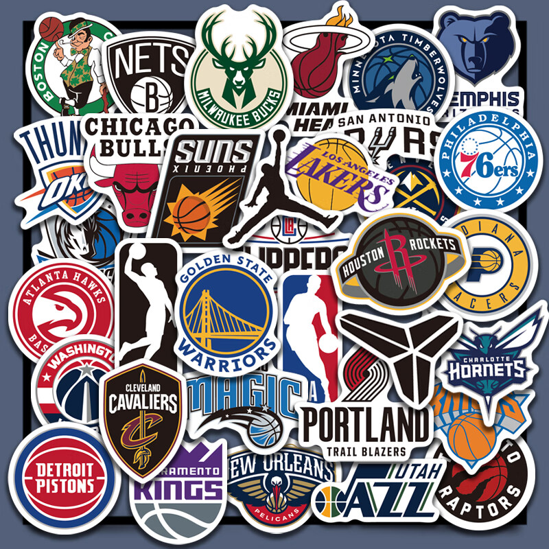 2024年新款NBA球队贴纸篮球队标logo乔丹手机行李箱贴画防水 34张nba球队