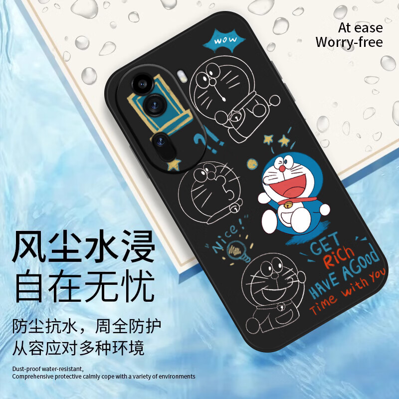 渡方舟 适用OPPOReno11Pro手机壳手腕带短挂绳防摔软壳Reno10pro+轻薄直边硅胶镜头全包保护套保护套 Reno10【白色-白底纹叮当猫】