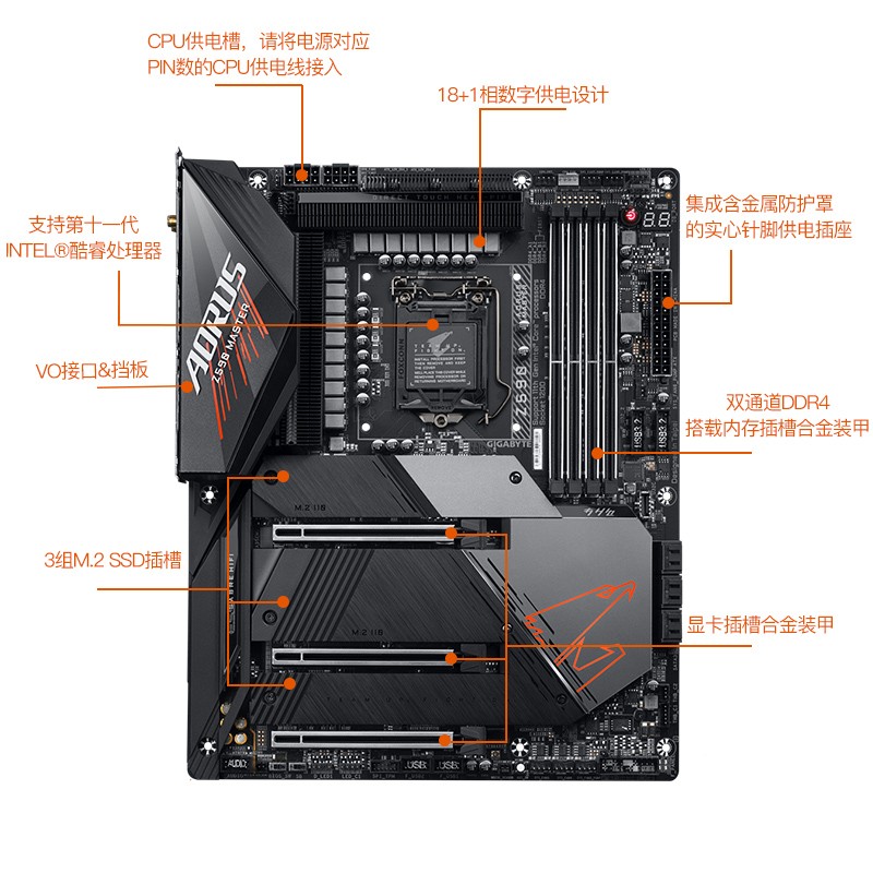 技嘉 超级雕 Z590 AORUS MASTER 主板 支持CPU 11900K/11700K/显卡3070/3080(Intel Z590/LGA 1200)