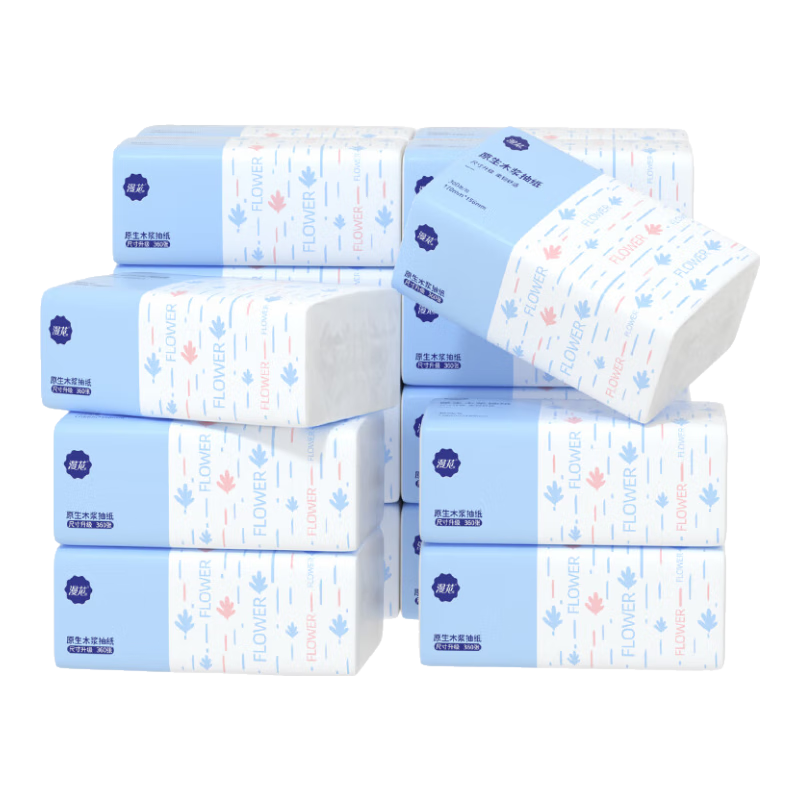 漫花家用纸巾抽纸整箱实惠装餐巾纸卫生纸家庭装擦手抽耐用擦嘴 10包【170mm*118mm*400张】