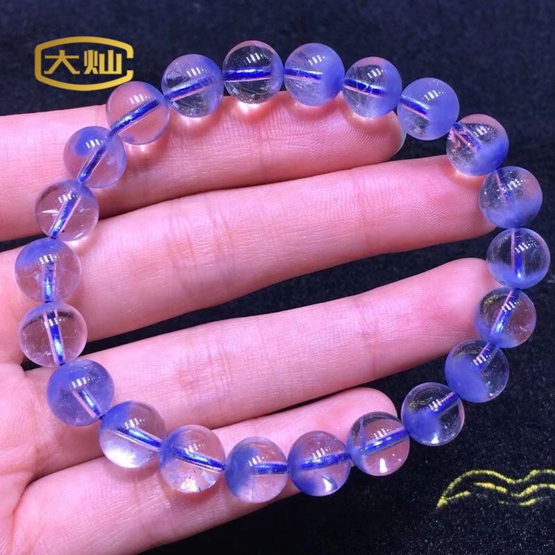 大灿 聚宝盆单圈水晶手链聚宝盆单圈水晶手串蓝顺发晶天然蓝发晶