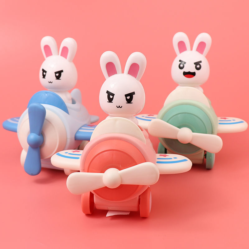 小兔子坦克鸭子小飞机玩具儿童耐摔男孩女孩小汽车惯性回力益智模型玩具 按压兔兔飞机粉红一只 按压玩具 按压兔兔飞机(粉红一只 按压玩具