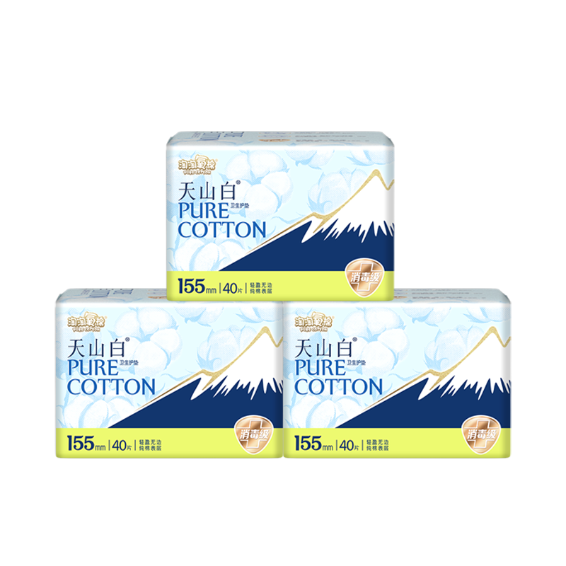 淘淘氧棉天山白衛(wèi)生巾護(hù)墊155mm超薄無香透氣消毒級少女姨媽巾整箱發(fā)