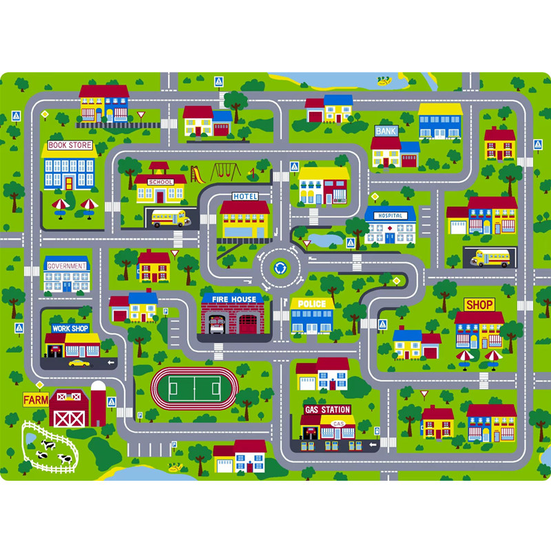 儿童卡通地毯车道马路跑道交通地垫玩具赛道火车轨道汽车游戏垫子